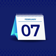 White and blue calendar on Navy blue background. February 7th. Vector. 3D illustration.