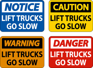 Caution Lift Trucks Go Slow Sign On White Background