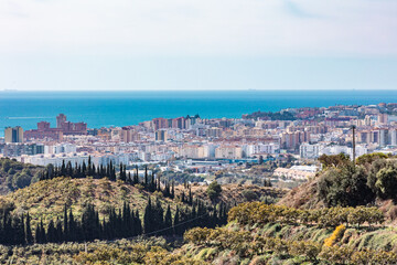 view of the city of fuengirola spain from the mountains of mijas 