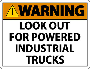 Warning Look Out For Trucks Sign On White Background