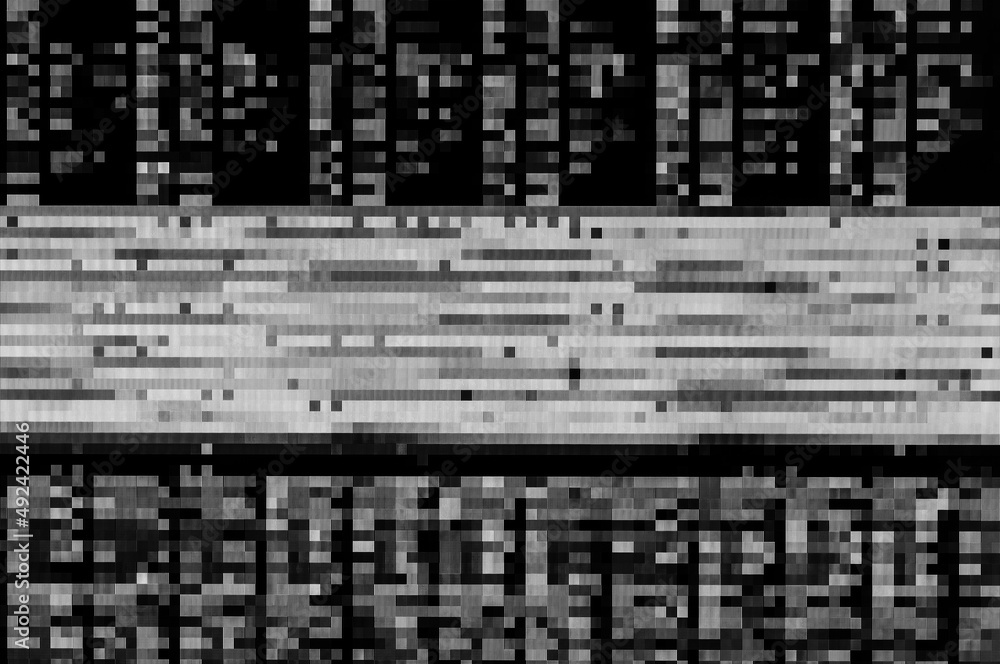 Poster pixel pattern of a digital glitch / abstract black and white pixel pattern background of a digital g