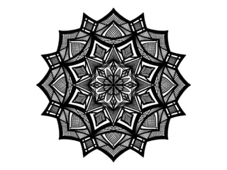 black and white mandala ornament hand drawn