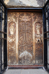 Wooden entrance door of Sevanavank (Sevanavank Monastery) in Armenia