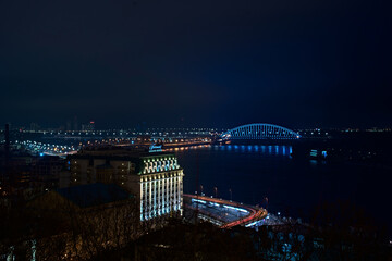 lights of night Kyiv, view of the city and dnieper