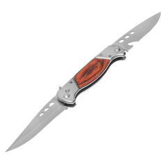 Knife tourist, hunting, tactical, military for survival and self-defense. Steel blade. Wooden handle. An isolated object on a white background.