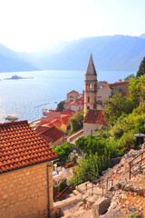 Perast in Kotor Bay in sunny day in Montenegro