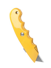 Yellow utility knife isolated on white. Construction tool