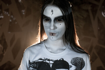 the sorceress stands in the smoke. voodoo rite