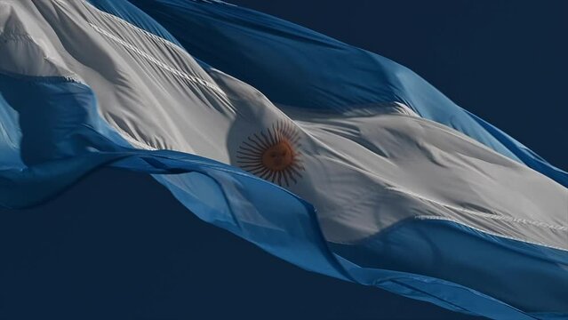 Argentine flag flaming in slow motion in the wind 2