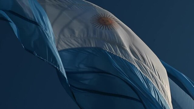 Argentine flag flaming in slow motion in the wind 1
