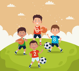 four boys practicing activities