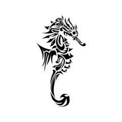 black and white sea horse tribal tattoo