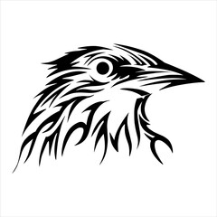 hand drawn bird head black and white tattoo