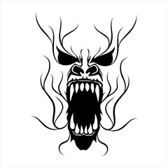 hand drawn gorilla face tribal skull tattoo