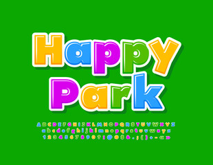 Vector bright banner Happy Park. Colorful Alphabet Letters and Numbers set. Creative funny Font