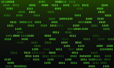 Vector streaming binary code background. Big data concept, neon row matrix vector. Data technology computer backdrop. Binary numbers 1, 0. Zero, one numbers cyber monday sale background.