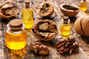natural cosmetics with walnut oil close-up