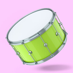 Fototapeta na wymiar Realistic drum on pink background. 3d render concept of musical instrument