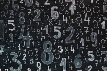 Background of numbers. from zero to nine. Numbers texture. Finance data concept. Mathematic. Seamless pattern with numbers. financial crisis concept. Business success.