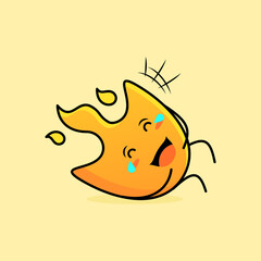 cute fire cartoon with happy expression. lie down, close eyes and tears. suitable for logos, icons, symbols or mascots