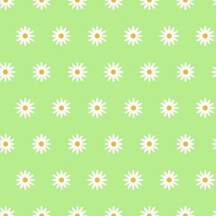 Seamless chamomile vector pattern. Floral textile design flowers on light green
