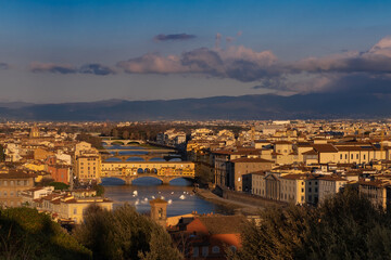 Fototapeta na wymiar Cityscape of Florence with arno river and Ponte Vecchio