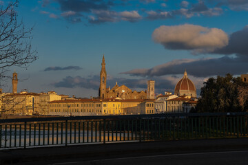 Naklejka premium Cityscape of Florence with Cathedral dome and Santa Croce church