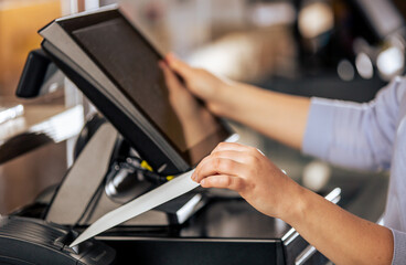 Process of printing invoice for a customer, credit card processor, receipt printer with paper...