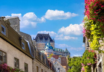 Fototapeta premium Canada, Old Quebec City tourist attractions, Petit Champlain lower town and shopping district.