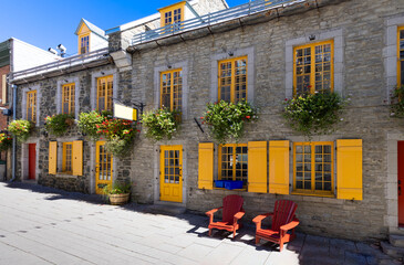 Fototapeta premium Canada, Old Quebec City tourist attractions, Petit Champlain lower town and shopping district.