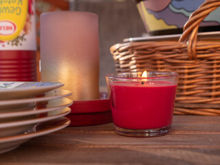 Garden Table ready for grill party with red candle