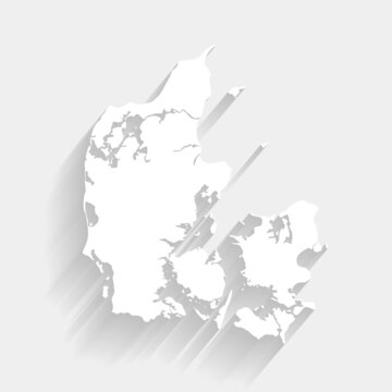 White Denmark Map On Gray Background, Vector