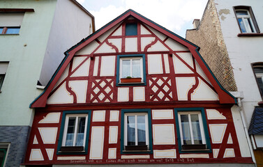 Beautiful quaint timber-framed houses of Bacharach on Rhein or Rhine in Germany