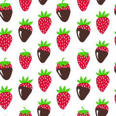 Strawberry seamless pattern. Vector strawberries in cartoon style. Bright colourful pattern with juicy berries. Design for textile, fabric, menu, room decor, greeting cards, wrapping paper.
