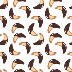 Vector cacao cookie seamless pattern. Cute hand drawn sweet cookies on white background.