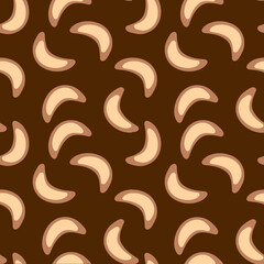 Vector cacao cookie seamless pattern. Cute hand drawn sweet cookies on brown background.