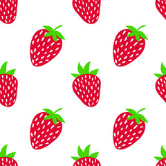 Strawberry seamless pattern on orange background. Vector strawberries in cartoon style. Bright colourful pattern with juicy berries. Design for textile, fabric, menu, greeting cards, wrapping paper.