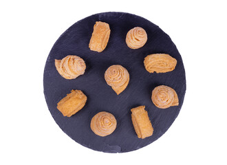 homemade cookies on a round stone board