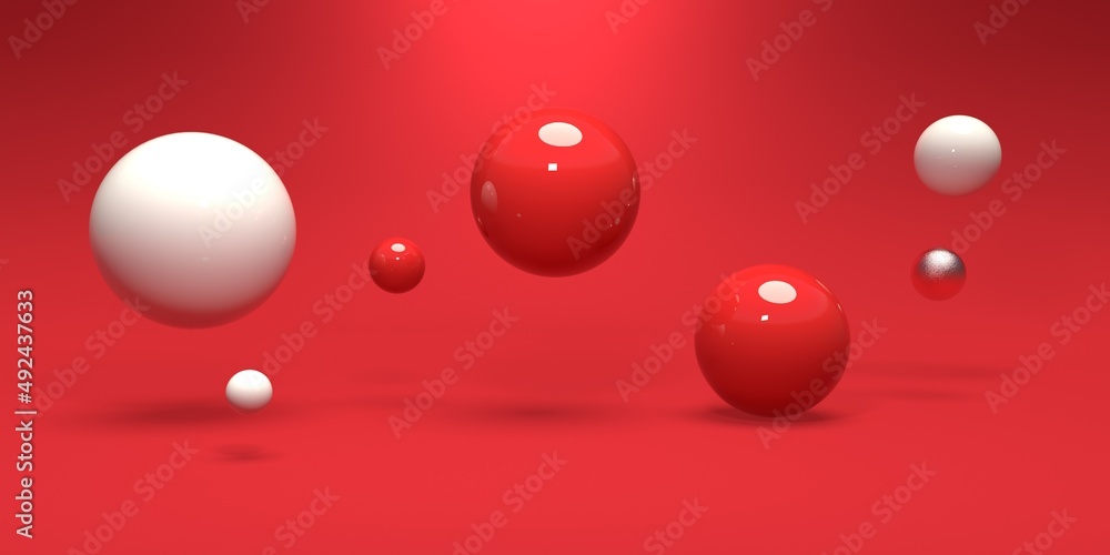 Poster spheres of many sizes - abstract 3d render design