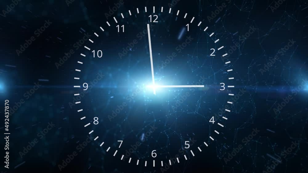 Poster infinity universe time looping clock on artistic glowing nebula light universe science animation bac