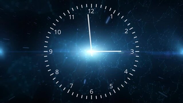 Infinity universe time looping clock on artistic glowing nebula light universe science animation background.	
