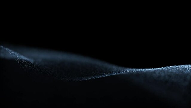 Smooth slow motion moving dotted wavy detailed lines on dark black copy space background seamless loop animation.