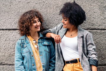 Cool Afro Girl and Friend Smiling