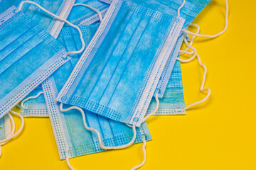 Close up and detail of medical hygienic mask, face protective surgical masks isolated.