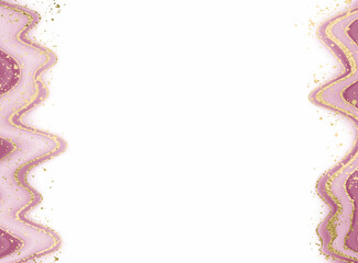 Abstract marble background border with gold waves and glitter dust.