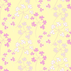 Vector seamless half-drop pattern, with leaves and flowers
