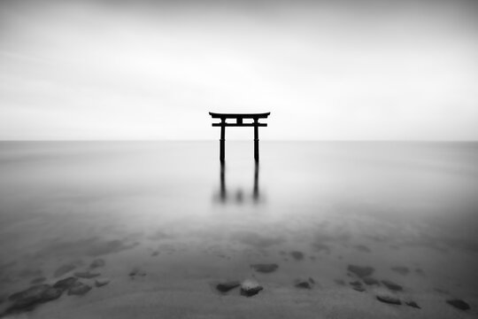 Torii gate at Lake Biwa,  Shiga Prefecture, Japan