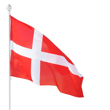 Danish flag on flagpole isolated with clipping path