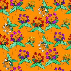 Vector seamless half-drop pattern, with leaves and flowers
