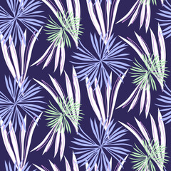 Vector seamless half-drop pattern, with leaves  and flowers